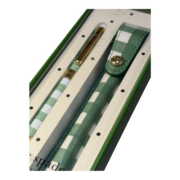 Kate Spade New York Daisy Gingham Stylus Pen & Pouch Green NEW - Picture 3 of 5
